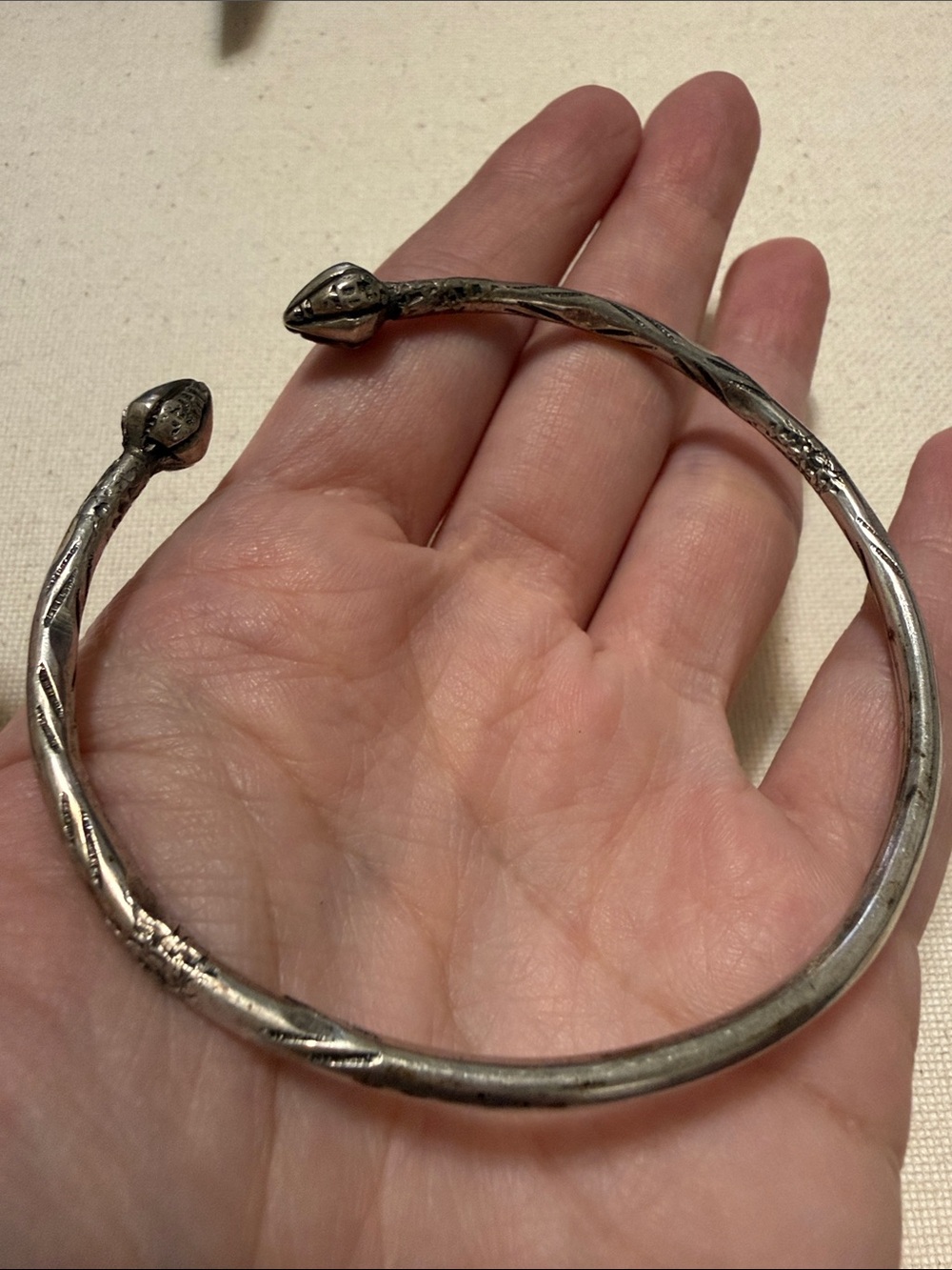 Sterling Silver Native Not Marked Snake-Head Cuff Bracelet - Picture 4 of 14